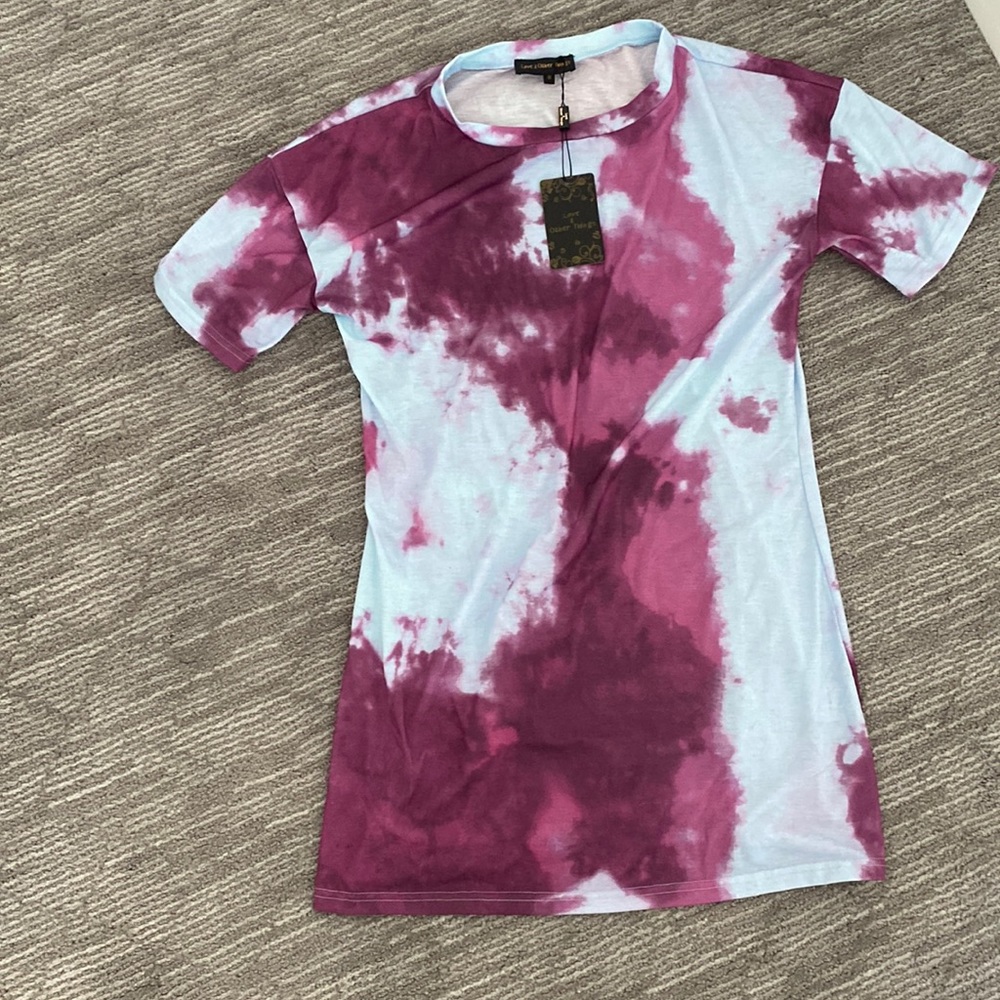 Purple and blue tie-dye shirt dress